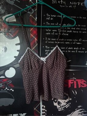 brown polka dot lace tank top